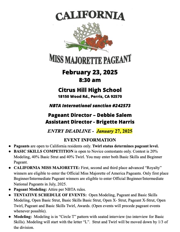 2025 Miss Majorette information page 1