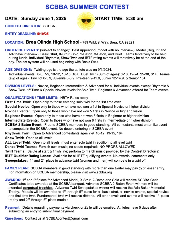 Summer Contest Information (updated)