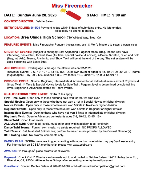 2026 Firecracker Competition Information